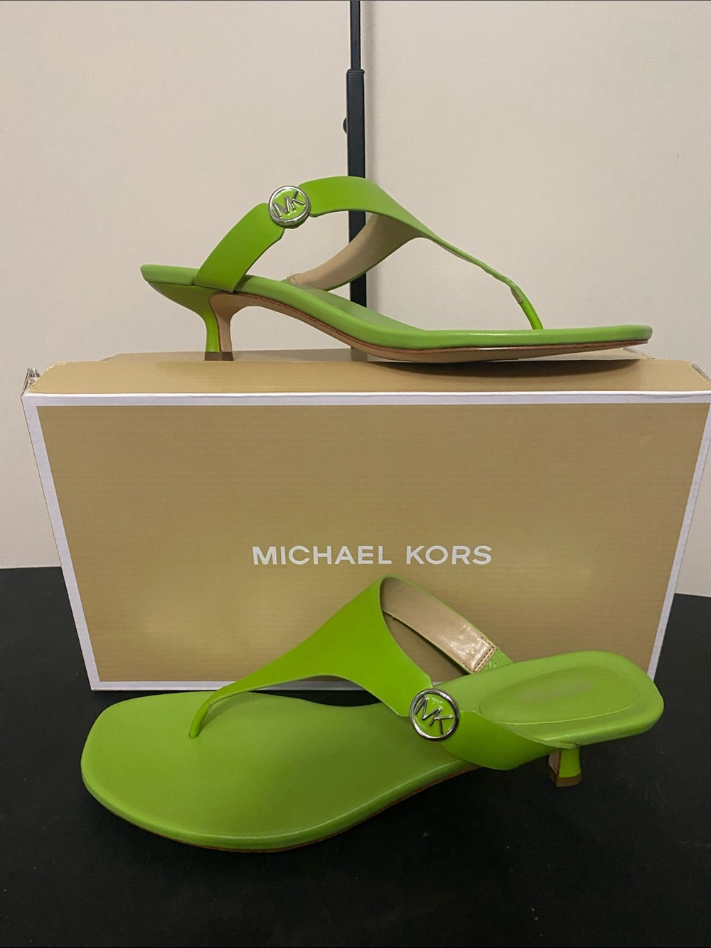 Michael Kors Bright Green Kitten Heel Thong Sandals